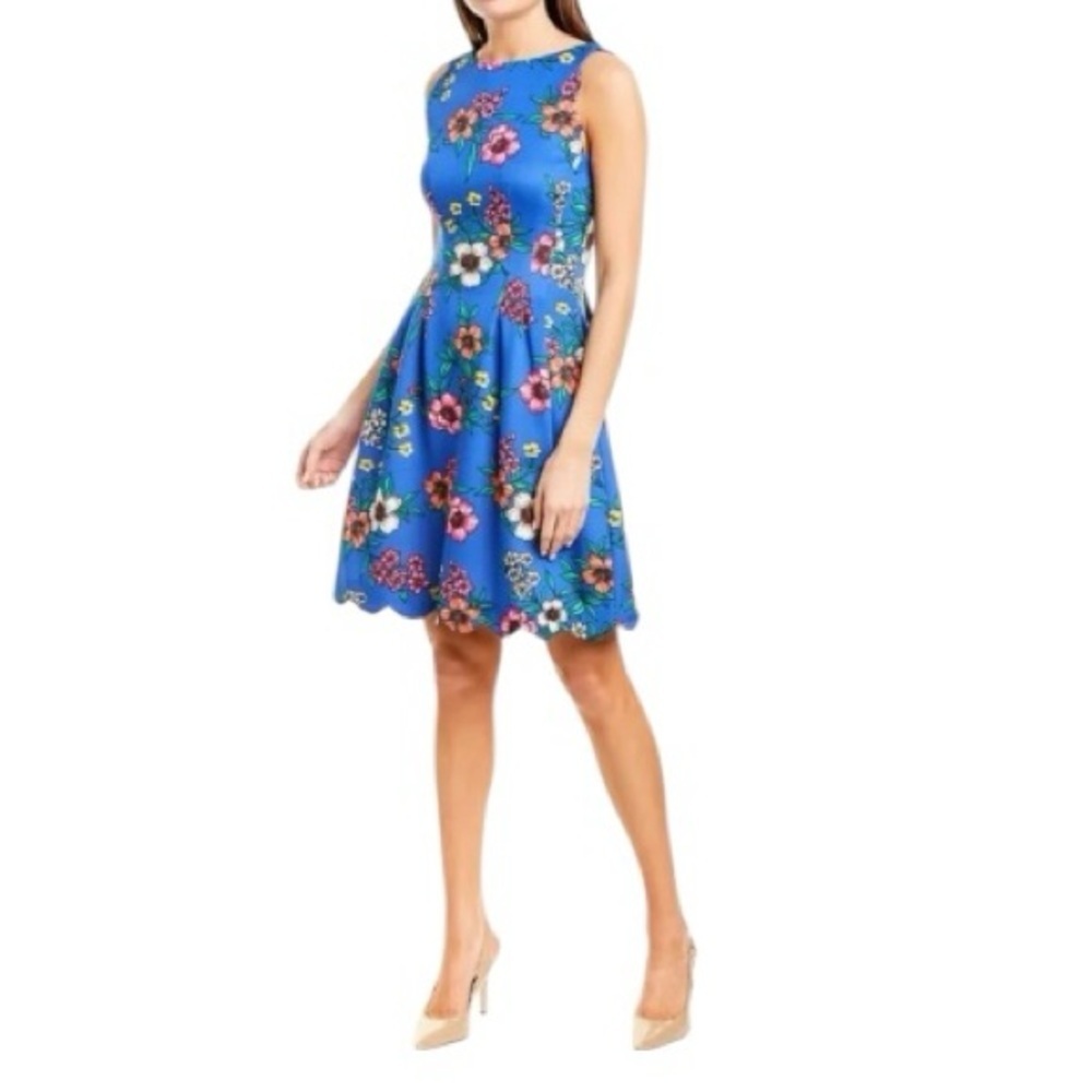 Vince Camuto Blue Floral Fit & Flare Scalloped Hem Sleeveless Dress Size 4 NWT - Picture 9 of 9